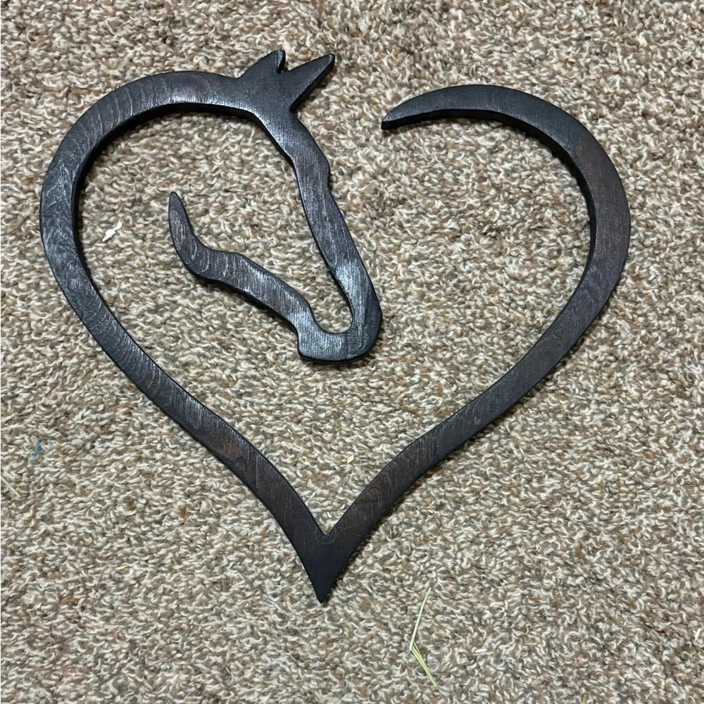 Brown/Black (Bay) stained Wood Heart-Shaped Wall Art - Picture 1 of 5